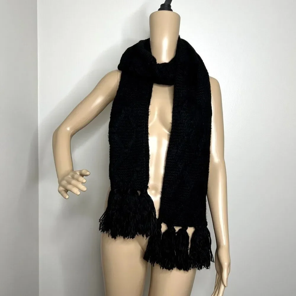 Black Knit Tassel Scarf